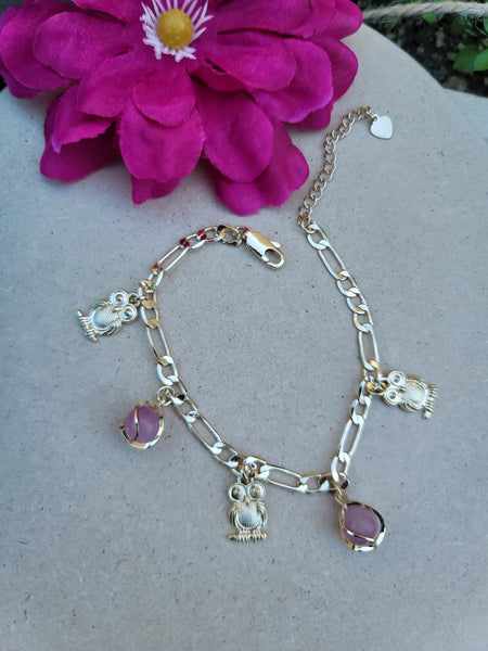 Owl pink charm bracelet